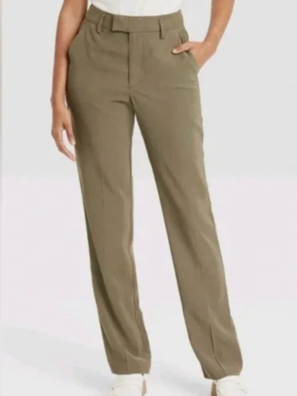Straight-leg Olive Green High Rise Pants